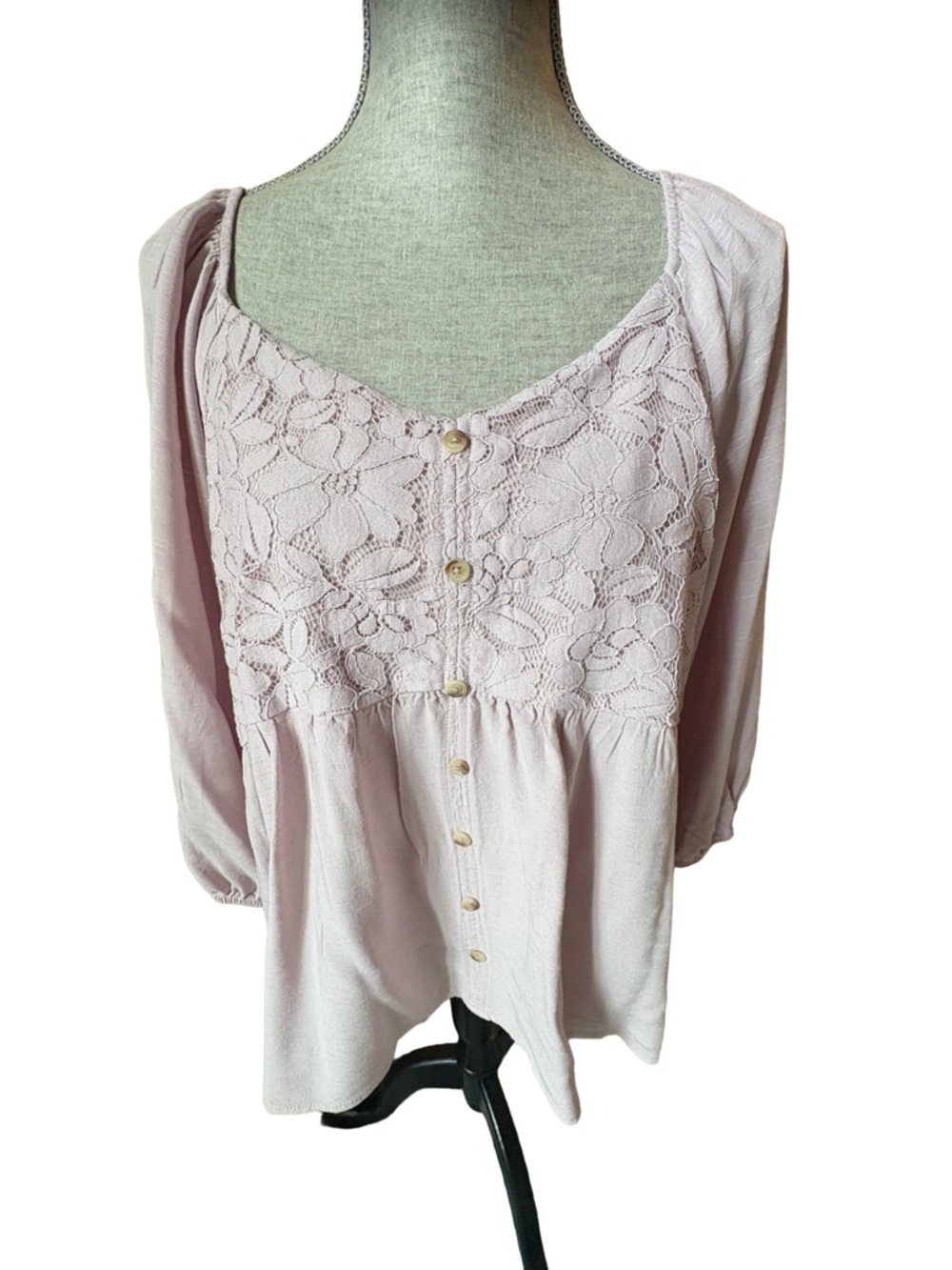 Maurice’s Lace Yoke Button-Front Women's Top in Light Pink Mauve